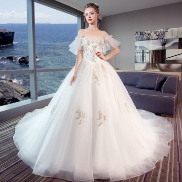 One-shoulder wedding dress 2021 new spring thin and simple bride married high waist pregnant woman wedding dress trailing female