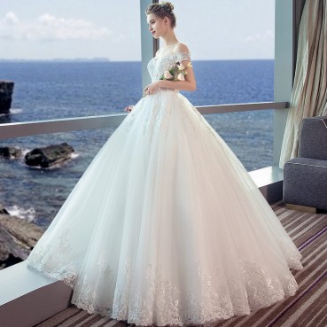 One-shoulder wedding dress 2021 new summer pregnant woman high waist slim princess bride wedding wedding dress Qidi female
