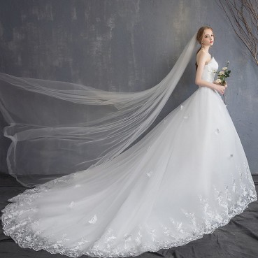 Sen series light wedding dress tube top was thin Korean dream princess trailing super fairy bride knot wedding dress 2021 new
