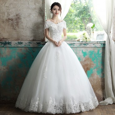 Wedding dress 2021 new Korean version of the bride wedding, shoulder-to-shoulder princess, simple and slim, thin and light winter