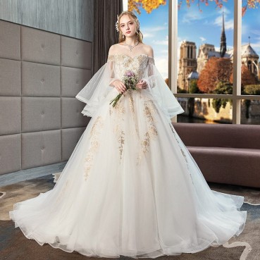 Wedding dress 2021 new spring and summer high waist covering pregnant belly large size covering fat mm thin bride one-shoulder tail wedding dress