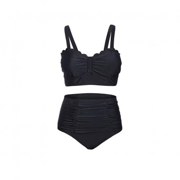 European and American new sexy bikini ruffled multicolor printing large size pleated ladies high waist large size swimsuit