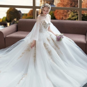 Wedding dress 2021 new spring and summer high waist covering pregnant belly large size covering fat mm thin bride one-shoulder tail wedding dress
