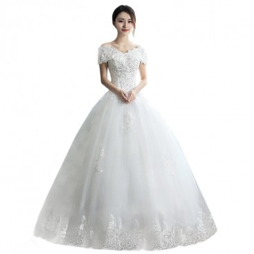 Wedding dress 2021 new Korean version of the bride wedding, shoulder-to-shoulder princess, simple and slim, thin and light winter
