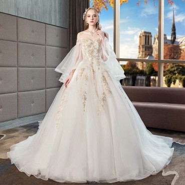 Wedding dress 2021 new spring and summer high waist covering pregnant belly large size covering fat mm thin bride one-shoulder tail wedding dress