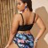 European and American new sexy bikini ruffled multicolor printing large size pleated ladies high waist large size swimsuit