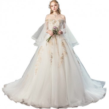 Wedding dress 2021 new spring and summer high waist covering pregnant belly large size covering fat mm thin bride one-shoulder tail wedding dress