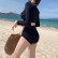 Korean new style swimsuit female split solid color long-sleeved student high-waist bowknot conservative small chest gathered swimsuit