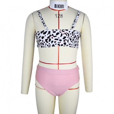 2021 new European and American girls split leopard print sling bikini swimsuit children swimwear manufacturers wholesale