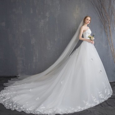 Sen series light wedding dress tube top was thin Korean dream princess trailing super fairy bride knot wedding dress 2021 new