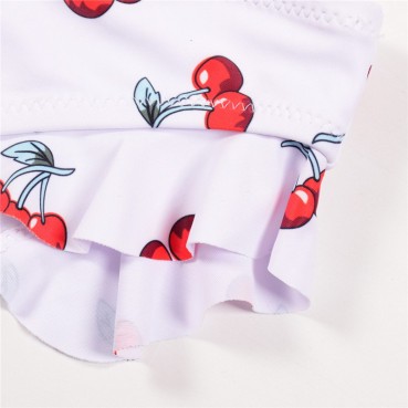 Hot selling European and American hot models cherry print three-point bikini sexy small chest open back swimsuit women in stock