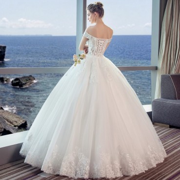 One-shoulder wedding dress 2021 new summer pregnant woman high waist slim princess bride wedding wedding dress Qidi female