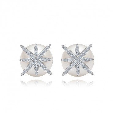 Crystal bead earrings European and American fashion zircon star pearl earrings personalized silver needle earrings wholesale jewelry