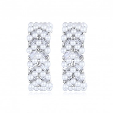 Moyu's new Korean style inlaid zircon earrings, personalized fashion pearl earrings