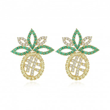 Pineapple Stud Earrings Fashion Temperament Short Hair Women's Fruit Earrings Gold Plated Zirconium Earrings