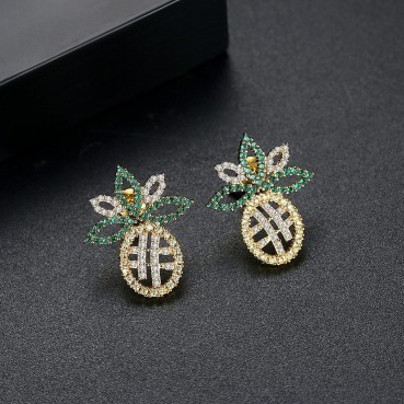 Pineapple Stud Earrings Fashion Temperament Short Hair Women's Fruit Earrings Gold Plated Zirconium Earrings