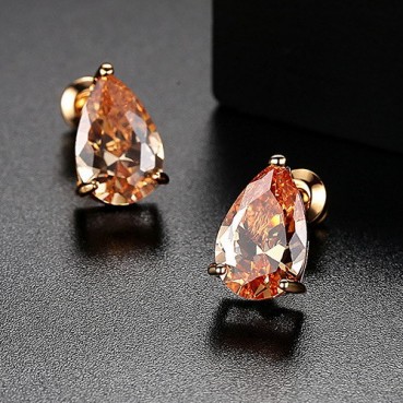 Lover's Tears AAA Zircon Earrings Water Drops 8*12 Zircon Champagne Gold Real Gold Plating Female
