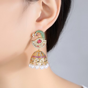Phoenix earrings fashion personality European and American retro color zirconium female long pearl earrings wholesale earrings