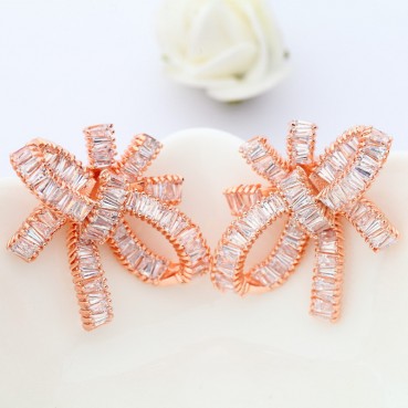 Light rain earrings AAA zircon ladder square earrings fashion European and American popular bridal earrings factory wholesale