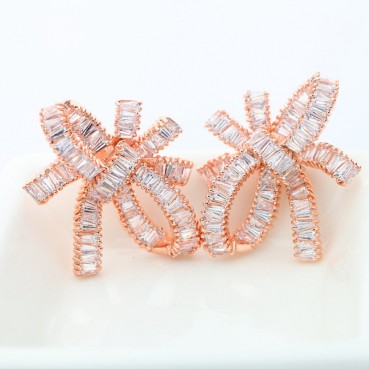 Light rain earrings AAA zircon ladder square earrings fashion European and American popular bridal earrings factory wholesale