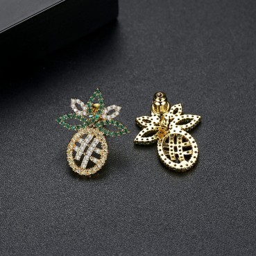 Pineapple Stud Earrings Fashion Temperament Short Hair Women's Fruit Earrings Gold Plated Zirconium Earrings