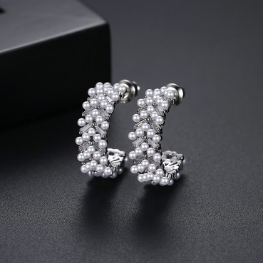 Moyu's new Korean style inlaid zircon earrings, personalized fashion pearl earrings