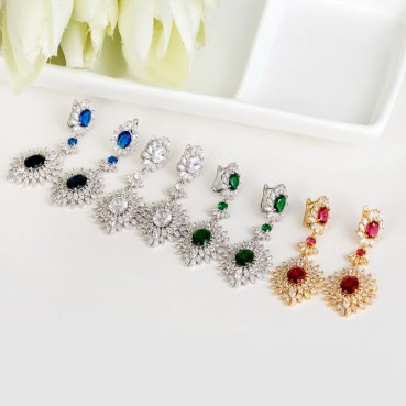 European and American fashion rainy night flower earrings AAA zircon exaggerated atmosphere dinner earrings bridal jewelry