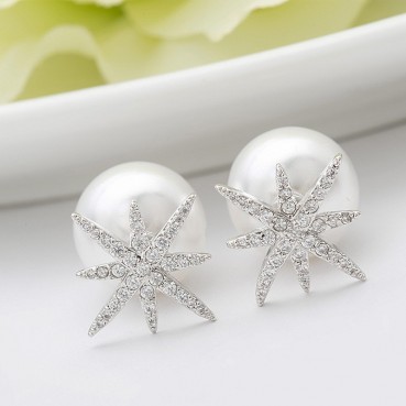 Crystal bead earrings European and American fashion zircon star pearl earrings personalized silver needle earrings wholesale jewelry