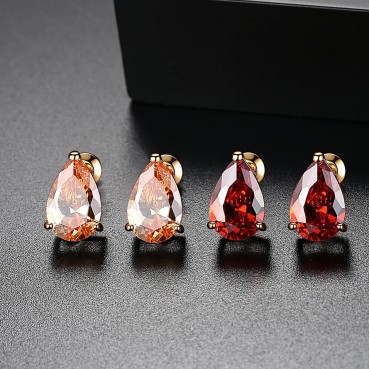 Lover's Tears AAA Zircon Earrings Water Drops 8*12 Zircon Champagne Gold Real Gold Plating Female