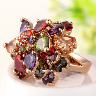 Mona Lisa ring European and American colorful copper inlaid 3A zirconium champagne gold plating factory wholesale female
