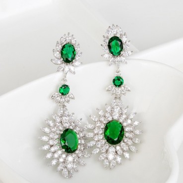 European and American fashion rainy night flower earrings AAA zircon exaggerated atmosphere dinner earrings bridal jewelry
