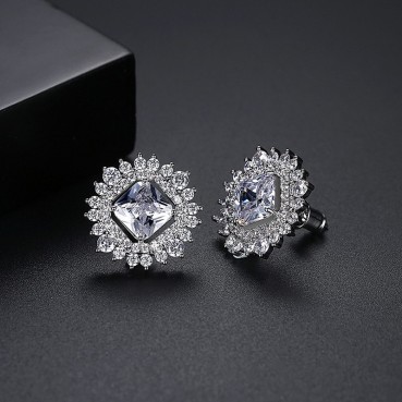 Bi芰 new copper inlaid zircon women's earrings Korean fashion style earrings