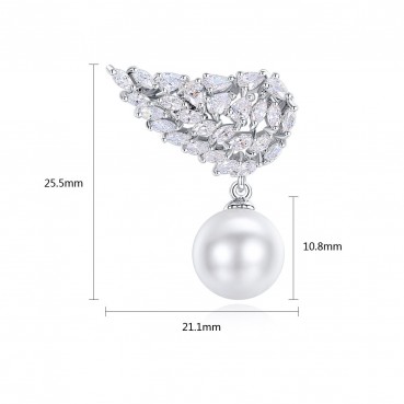 Feather Bead Earrings Platinum Plated Fashion AAA Zircon Wings Women's Pearl New Earrings