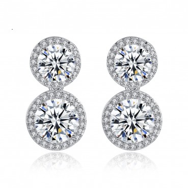 AAA zircon pavé inlaid earrings 18K white gold plating factory wholesale female