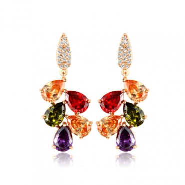 Colorful crystal European and American earrings inlaid with zircon, ethnic style earrings, copper inlaid 3A zircon female earrings