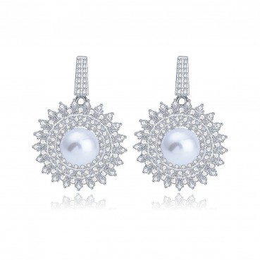 Copper Inlaid 3A Zircon Fashion Pearl Women's Earrings Wholesale Gifts