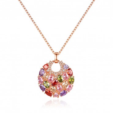 European and American flowers and moon round color simple necklace copper inlaid colorful zircon pendant necklace female necklace