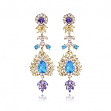 Korean style popular long pendant earrings AAA zircon pavé factory wholesale women