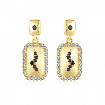 New style copper-inlaid zircon Korean women's earrings, stylish and stylish geometric earrings