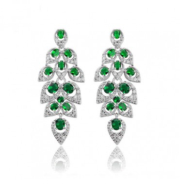 Platinum maple earrings, copper inlaid 3A zircon leaf-shaped bridal dinner earrings, factory wholesale earrings for women