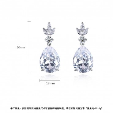 Women's new style AAA zircon water drop earrings Korean style explosion style fashion copper inlaid zircon factory wholesale