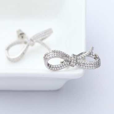 Lucky Bow Earrings Atmospheric Korean AAA Zircon Women's Earrings