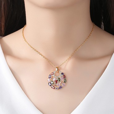 European and American flowers and moon round color simple necklace copper inlaid colorful zircon pendant necklace female necklace