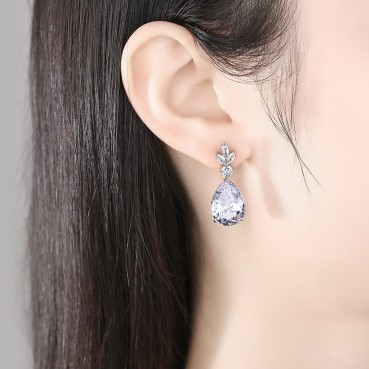 Women's new style AAA zircon water drop earrings Korean style explosion style fashion copper inlaid zircon factory wholesale