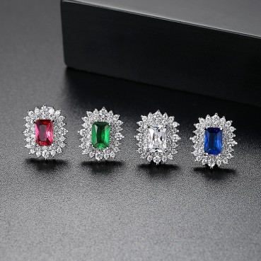Rubik's cube earrings AAA zircon inlaid European and American atmosphere fashion square zircon earring gift female