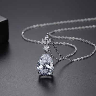 Women's new AAA zircon water drop necklace Korean style explosive fashion copper inlaid zircon factory wholesale