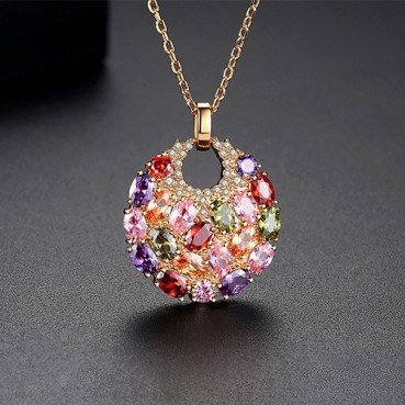 European and American flowers and moon round color simple necklace copper inlaid colorful zircon pendant necklace female necklace