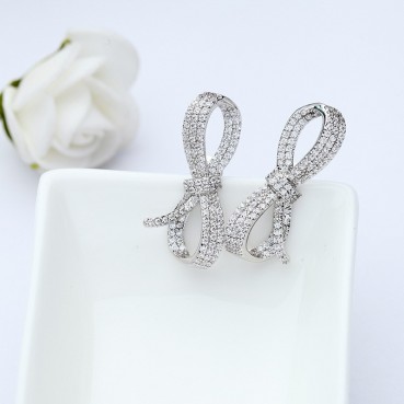 Lucky Bow Earrings Atmospheric Korean AAA Zircon Women's Earrings