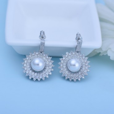 Copper Inlaid 3A Zircon Fashion Pearl Women's Earrings Wholesale Gifts