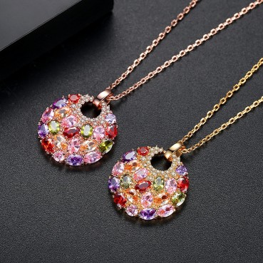 European and American flowers and moon round color simple necklace copper inlaid colorful zircon pendant necklace female necklace